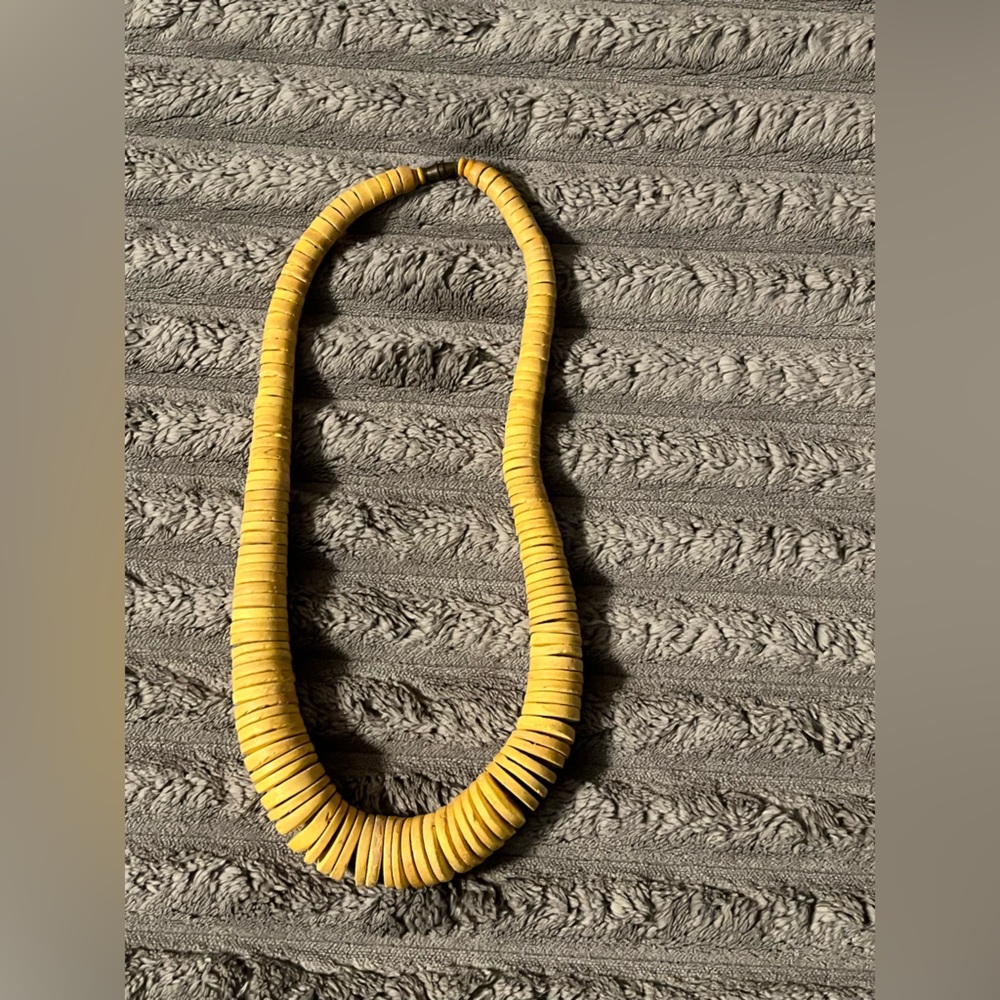 Vintage Yellow circle Wooden 19” Necklace